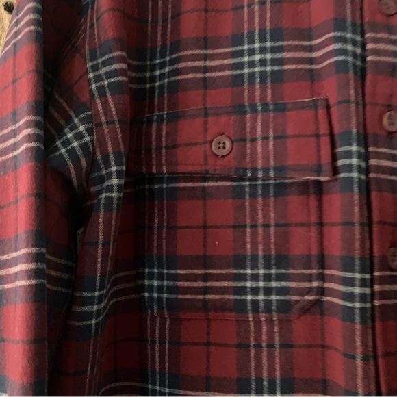 Men’s L REG L.L. BEAN Dark Red & Navy Plaid 100% Cotton Chamois Shirt Jacket EC - Picture 4 of 12